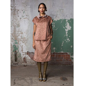 Rachel Comey Rose Gold Faux Fur Persian Lamb Relaxed Pencil Skirt Size 2